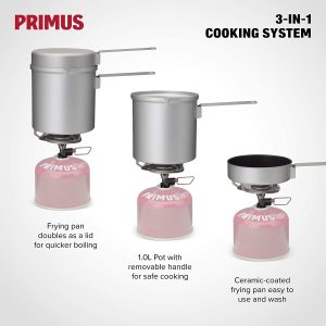 Primus Essential Trek Pot 1L - Hardened Aluminum Camping Cookpot With Removable Handle & Strainer Lid